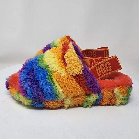 UGG Australia Fluff Yeah Slide Women 8 Pride Cali Collage Rainbow Sling 1120002 - Picture 5 of 13